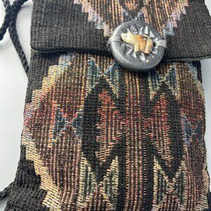 HAND WOVEN  BLACK SHOULDER BAG WITH NATIVE PATTERNS "WILD BOAR" FOR CLOSURE